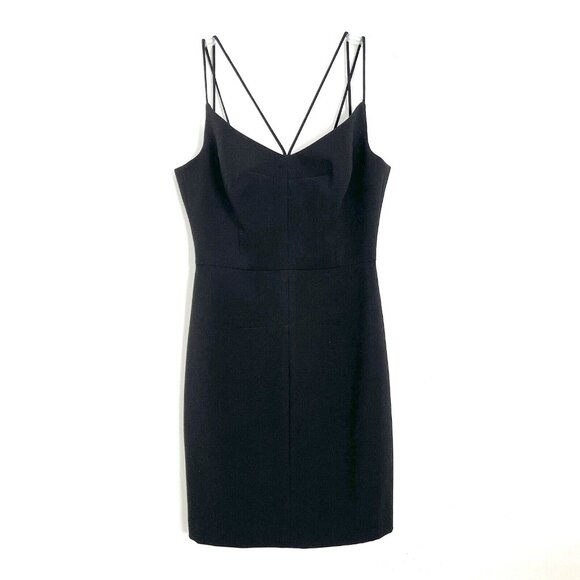 Black Halo Size 2 Behati Black Cocktail Dress Mini Strappy Bodycon Back Zip - Picture 2 of 10